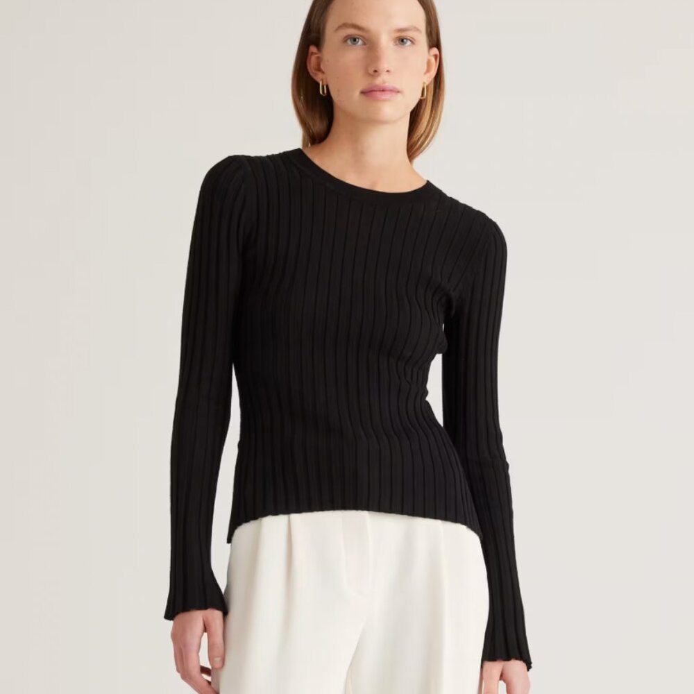 NWT Quince Black Cotton Cashmere Ribbed Sweater Size S